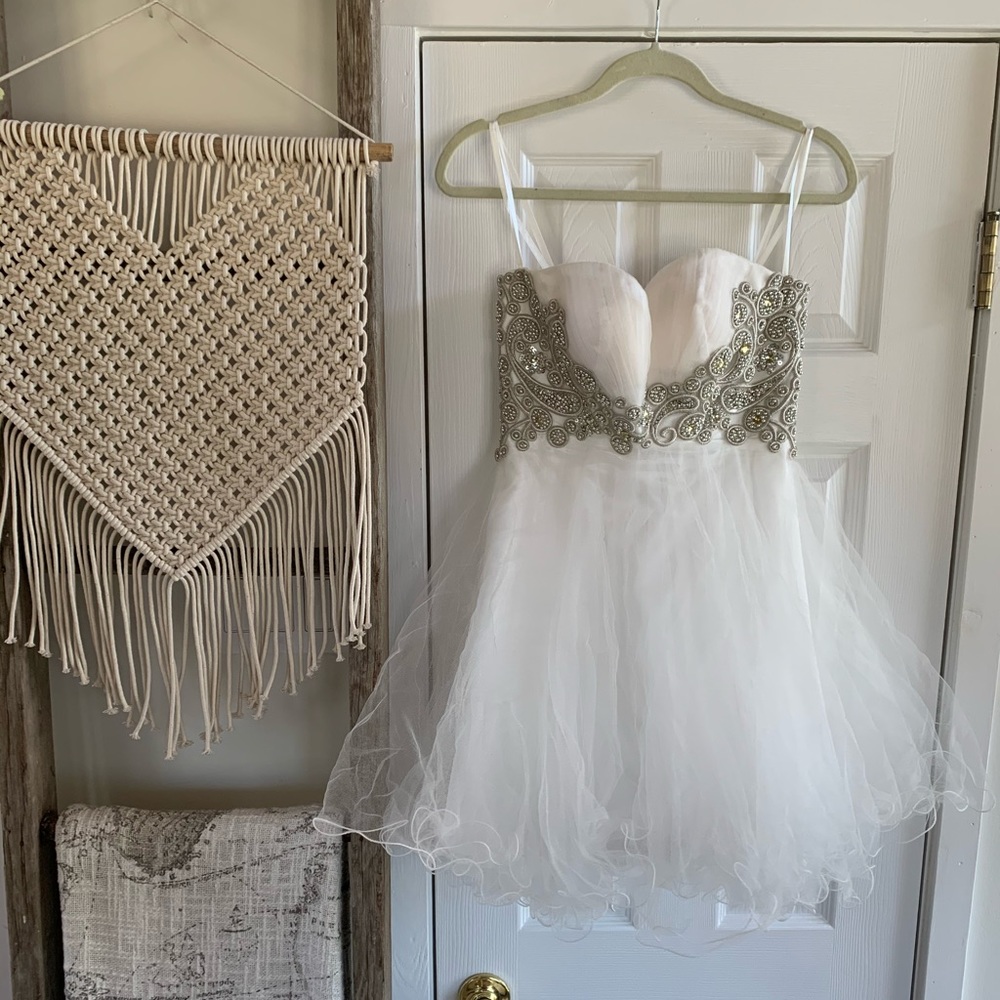 Evenings by Allure Beaded White Mini Dress